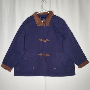 Denim Co Barn Jacket Womens 3X Blue Corduroy Toggle Button Collar Pocket Canvas